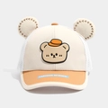 Cappellino da baseball per bambini in mesh bicolore con orecchie e patch orsetto 3D - Bianco Sporco