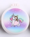 White portable folding hairbrush mirror with unicorn cartoon and pink-blue gradient - Girl and Pony