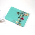 Mint green linen shawl for women featuring vibrant floral embroidery and soft texture - 170x90cm / Bean Green