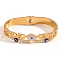 Bracciale occhio greco in acciaio placcato oro 18K con micro intarsio di cristalli - Smalto a doppio strato a catena a U tagliato