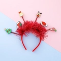 Cerchietto natalizio rosso con ghirlanda, renna, campanellini e mini alberi - Elementi Assortiti