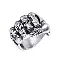 Men's vintage titanium steel skull fist ring with gothic engraving in silver finish - US 7 / Steel