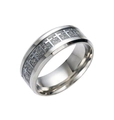 Vintage titanium steel cross ring for men with silver finish and grey frosted inlay - Silver Base Silver Plate