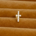 Golden stainless steel cross stud earring inlaid with eight sparkling cubic zirconia stones - Gold (Vertical Cross Style Y20412-13)