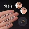 Set of 15 L-shaped stainless steel nose studs with assorted zircon crystal designs - Heart Style (1#) / Silver