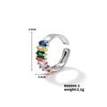 Detail view of adjustable silver ring with seven rainbow rectangular cubic zirconia - 2.5*5mm-7 Stones / Silver Base Colorful Stone