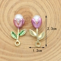 Pink tulip flower charms with white pearl inlay for DIY jewelry and keychains - Rose Red Tulip
