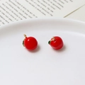 Pair of red apple fruit pendants with green leaf and gold loop for DIY jewelry - 07#Apple No.1 (9*13mm)
