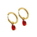 18K gold plated stainless steel hoop earrings with teardrop red zircon pendants - Teardrop Style (ZYG336) / Red