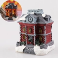Lighted Christmas resin cottage miniature with red brick detail and realistic snow - Medium Style I