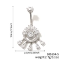 Piercing de nombril argenté avec pendentif en éventail et pierres en forme de poire - Argent (E01694-5)
