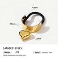 Elastico per capelli con ciondolo a cuore in acciaio inossidabile dorato e anello da 40mm - Pendaglio A Cuore Con Anello - Oro