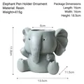 Gray resin elephant pen holder desk decor with detailed dimensions and 415g weight - Elephant Pen Holder