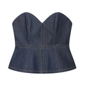 Top de mezclilla azul oscuro sin tirantes con escote corazón y dobladillo peplum - XS / Mezclilla oscura
