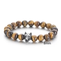 Natural tiger eye stone beaded bracelet with silver wolf head charm in 8mm bead size - Wolf Head With 8mm Tiger Eye