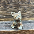 3cm French Bulldog figurine carved from natural spotted beige and brown gemstone - Roadside Stone