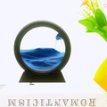 Blue moving sand art decor with round black frame and base for desktop relaxation - 5 Inch Round Blue