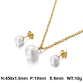 Goldenes Schmuckset mit einer weißen Perlenkette und passenden Ohrsteckern - Gold 10mm Perle Anhänger Set (KS115060-Z)