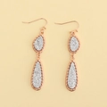 Rose gold teardrop earrings with silver grey crystal texture in a double drop design - Rose Gold Frame Gray (EA088-6玫瑰金)