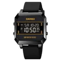 Montre de sport numérique carrée pour hommes avec bracelet noir et accents dorés élégants - Noir