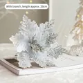 Glittery silver artificial Christmas poinsettia flower decoration with stem, 26cm length - Silver White Christmas Flower