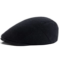 Casquette gavroche classique en laine à chevrons gris foncé de style anglais - Réglable / Noir