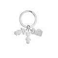 Polished stainless steel keychain with cute cartoon boy girl and cat charms - 1 Cat 1 Girl 1 Boy / Silver