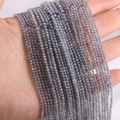 Strand of 2mm grey natural agate round beads on blue cords for DIY jewelry making - Flash Stone (Labradorite)