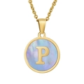 Collier plaqué or 18 carats avec pendentif rond en nacre et lettre dorée P élégante - Lettre P (Chaîne Incluse)
