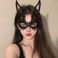 TS1148-4 Masque Oreille de Lapin Noir à Pierre Rouge