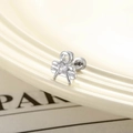 Silver bow stud earring with heart zircon and screw ball back closure design - White Heart Bow-knot Style (Single Piece)