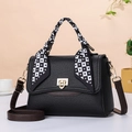 Black lychee textured tote bag with heart scarf handle and golden twist lock - Black