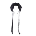 Serre-tête Halloween gothique avec roses noires, perles blanches et petits crânes - Noir