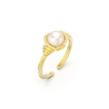 Anello regolabile in argento sterling S925 con filo dorato e perla d'acqua dolce - Stile Aperto con Perla Singola e Filo Oro (GPR16-14K)