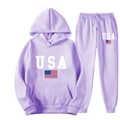 Ensemble sweat à capuche et pantalon lavande avec motif drapeau USA en coton - Lavande