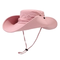 Pink quick-dry sun hat for outdoor hiking with adjustable chin strap and wide brim - 12cm Large Brim / Pink