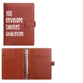 Brown leather 100 Envelope Savings Challenge binder with card slots and budget inserts - A5 Brown Shell Only