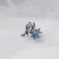 Pince à cheveux étoile de mer en alliage argenté avec émail bleu pour femmes - Étoile Bleue de Rêve / 2cm