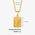 Collier chaîne torsadée en acier inoxydable doré avec pendentif rectangulaire P - Lettre P
