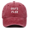 Burgundy washed cotton baseball cap with white GOD'S PLAN embroidery and curved brim - Burgundy