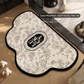 French style floral absorbent bath mat with Lucky lettering on warm beige diatom mud - 60*90cm - Upgraded Thickened Version / Branch Shadow Luxury - Cloud