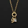Premium 14K gold plated stainless steel necklace with Gothic letter G and crystal pendant. - Letter G