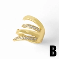 Goldener mehrlagiger offener Ring mit doppelreihigem Zirkonia-Besatz im Minimalstil - Stil B-Mehrlagige Welle