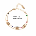 Double-layered gold chain bracelet with colorful round beads and hollow lip pendants - Style 6-Colorful Beads Lip