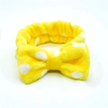 Yellow plush headband with white polka dots and a bow made of soft coral fleece - Yellow White Polka Dot