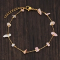 French vintage gold bracelet with irregular pink and white natural crushed stones - Bracelet-Pink (Rose Quartz)