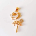 Detail of rose-shaped gold pendant featuring white petals and sparkling crystal accents - White Rose Flower*Gold