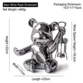 Silver bear wine rack ornament made of polished metal, includes corkscrew and measurements - Violent Bear Wine Rack