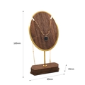 Oval walnut wood necklace display stand with brass metal accents and dimension labels - Oval Necklace Rack
