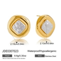 Detail of 18K gold plated stainless steel flower earrings with white opal inlay - JDE0307023 Gold Square Textured Earrings